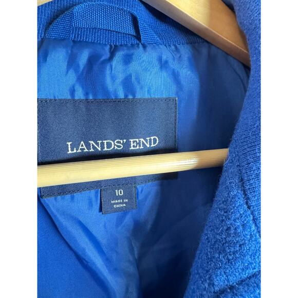 Womens Lands End Wool Blend Coat Jacket Blue Zip Front Size 10 Classic Preppy - Picture 4 of 10